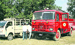 Just one Fire Brigade tender parked at Burlton Park, where the vendors are selling their wares