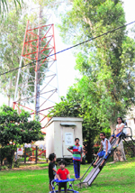 A cellphone tower of the BSNL installed in the playing area of the Sector 15 crche in Chandigarh. Tribune Photo: Manoj Mahajan 
