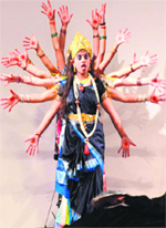 A girl student plays Goddess Durga at a function at Dev Sanskriti University in Haridwar on Monday. Tribune photo: Rameshwar Gaur