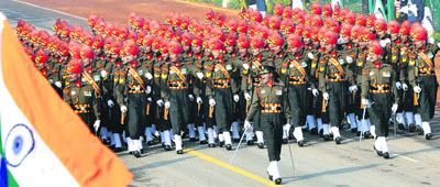 Troops on parade during Republic Day celebrations in New Delhi. Till now, military personnel have reluctantly accepted their gradual downgrading and lowering of status, but if this state of affairs continues, the nation may find itself in dire straits without an outstanding military.