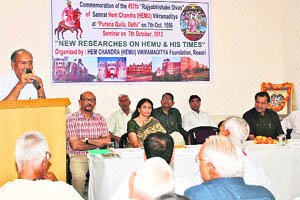 Mahender Kumar, VC, Indira Gandhi University, addresses the gathering during a seminar in Rewari. 