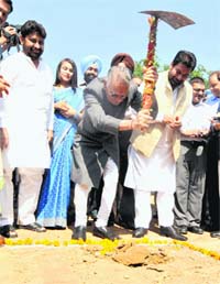 UT Administrator Shivraj V Patil during the stone-laying ceremony of a multi-level parking at Sector 17, Chandigarh, on Tuesday.