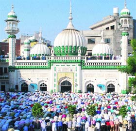 Muslims offer prayers at Khairudin Mosque in Amritsar on Wednesday.
