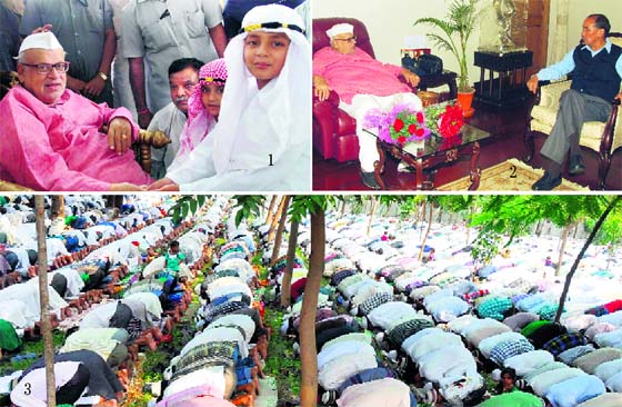 Governor Aziz Qureshi exhanges greetings at the Dehradun Idgah on Eid-ul Azha; Chief Secretary Subhash Kumar greets the Governor in Dehradun; and Muslims offer namaz at the Jwalapur Idgah on Wednesday.