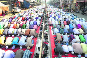 People offer namaaz at the Jama Masjid in Ludhiana on the occasion of Eid-ul-Zuha on Wednesday.
