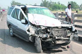 Crashed: A Tata Safari that met with an accident on the Chandigarh-Ambala highway