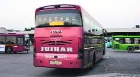 An integral (luxury) AC bus of a private operator parked at the Sector 43 ISBT in Chandigarh