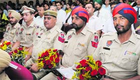 Police personnel during a function on police commemoration day in Mohali on Thursday