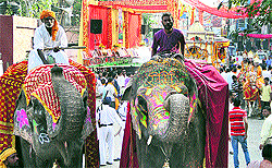 A shobha yatra being taken out on the occasion of Valmiki Jayanti in Jalandhar on Thursday