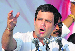 Congress vice-president Rahul Gandhi addresses a rally in Gwalior
