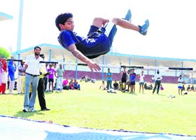 A player takes part in a high jump competition during the district-level athletics meet at the Multi-purpose Sports Stadium in Bathinda on Friday