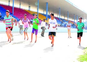 Students take part in an athletics event at the Multipurpose Sports Stadium in Bathinda on Friday