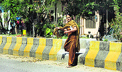 Broken central verges at Preet Nagar on Sodal Nagar in Jalandhar pose a risk to road users