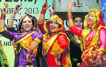 Girls present giddha during the Punjab Technical University Youth Festival (South Zone) at a college in Ludhiana