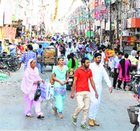 Dhobi Bazar in the city is witnessing a heavy rush ahead of Karva Chauth festival that falls on Tuesday.