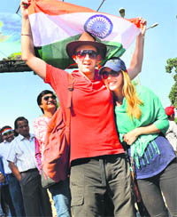 A couple came all over from the UK to root for the Indian team.