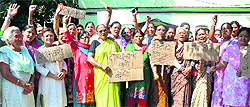 Women of the Jakhan area hold a protest in Dehradun on Saturday