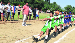 A tug-of-war contest underway during the 59th Punjab State Inter-District School Games at PAU, Ludhiana. A File Photo