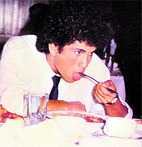 Sachin, 16, dines during his first tour of Pakistan in 1989