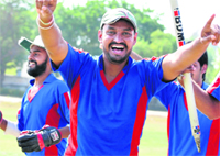 Players of the Bathinda cricket team in a jubilant mood after winning the 4th Punjab State Deaf T-20 Cricket Championship at the Police Public School ground on Sunday. A tribune photograph