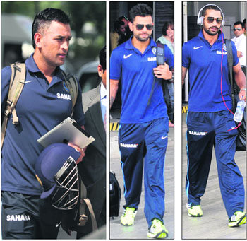 MS Dhoni, Virat Kohli and Shikhar Dhawan leave Chandigarh on Sunday after playing the third ODI against Australia in Mohali. The fourth ODI is to be played in Ranchi. 