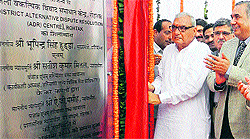Chief Minister Bhupinder Singh Hooda lays the foundation stone of an alternative dispute resolution (ADR) centre in Rohtak on Sunday