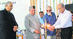 Himachal Assembly Speaker Brij Behari Lal Butail inaugurates a regional conference of principals of DAV schools at Palampur on Friday