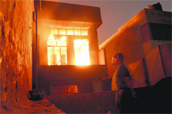 The hosiery unit where the fire broke out in the Shivpuri area on Sunday. 