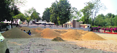 The procurement centre set up in front of the house of Mantar Singh Brar, CPS, on the Kotkapura-Faridkot road