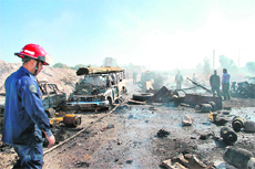 The site of the car bomb attack in Hama on Sunday.