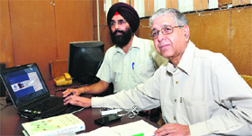 Arun Grover, Vice-Chancellor, Panjab University, launches the Facebook page of the university on Monday.
