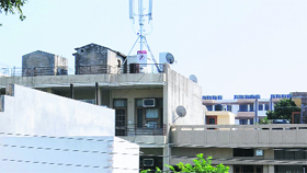 The mobile tower that has come up on the rooftop of a house in Phase IX in Mohali.