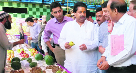 Minister for Housing, Horticulture and Culture Raman Bhalla at the fruit exhibition-cum-awareness camp in Reasi on Monday.