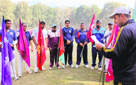 Players during the inauguration of the All-India Postal Cricket Tournament in Srinagar on Monday.