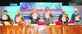 Dignitaries at the International Conference on Operations Research for Data Analytics and Decision Analysis at the University of Kashmir on Monday.