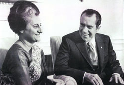 Former Indian Prime Minister Indira Gandhi with US ex-President Richard Nixon.