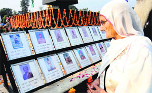 A woman pays tributes to her martyred relative 