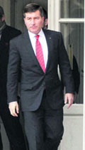 US Ambassador to France Charles H Rivkin leaves the Foreign Ministry office in Paris on Monday.