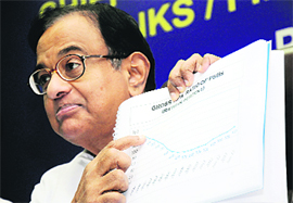 Finance Minister P Chidambaram at a meeting in New Delhi on Tuesday.
