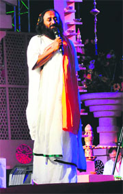 Sri Sri Ravi Shankar speaks at the Leisure Valley in Sector 10, Chandigarh, on Tuesday. 