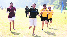 Girls participate in the 13th Annual Games and Sports Meet of FRI University in Dehradun on Tuesday.