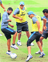 Team India plays a game of soccer ahead of their fourth ODI in Ranchi.