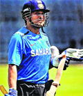 Sachin Tendulkar trains at Wankhede Stadium ahead of the Ranji opener against Haryana on Oct 27.