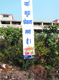 A hoarding prohibiting dumping of garbage at Sector 20 in Panchkula. 