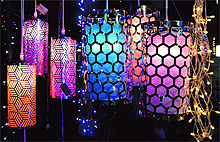 Lit-up lamps put on display at a shop in Ludhiana