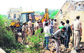 The rescue operation at the site of the blast in Pooja Vihar of Ambala cantonment on Thursday. 