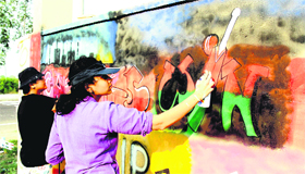 Sachin Tendulkar is the dominating theme of graffiti on the outer walls of the Ch. Bansi Lal Stadium, Lahli, near Rohtak.