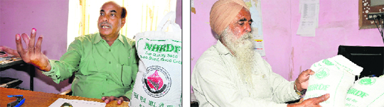 HK Sharma, assistant director of the National Horticultural Research and Development Foundation; and (right) Ranjit Singh, a farmer from Joga village who claims to earn Rs 1.5 to Rs 2 lakh by selling onion seedlings during the sowing season. 