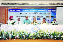 Dignitaries during the International Conference on Information and Mathematical Sciences at the Baba Farid College of Engineering and Technology in Bathinda on Friday.