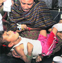 A child injured in Pakistani shelling being treated in Government Medical College Hospital in Jammu. 